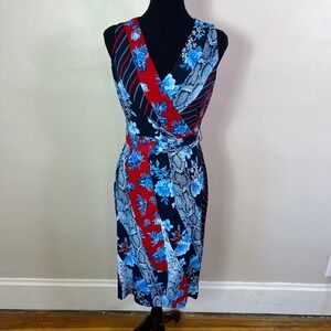 INC International Concepts Blue Floral Snakeskin Faux Wrap Midi Dress Small